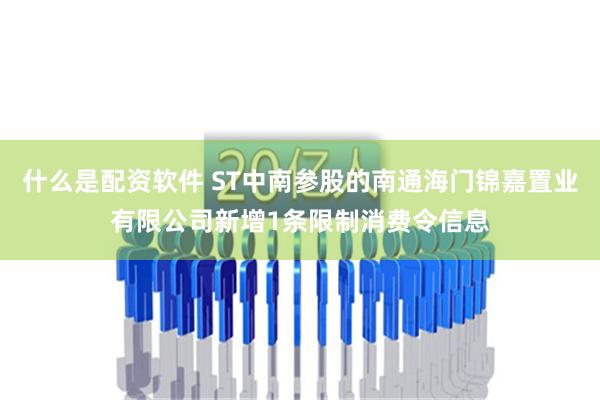 什么是配资软件 ST中南参股的南通海门锦嘉置业有限公司新增1条限制消费令信息