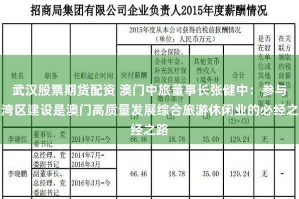 武汉股票期货配资 澳门中旅董事长张健中：参与大湾区建设是澳门高质量发展综合旅游休闲业的必经之路